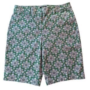 Lands End Green and Blue Pattern Mid Rise Bermuda Shorts 12 EUC